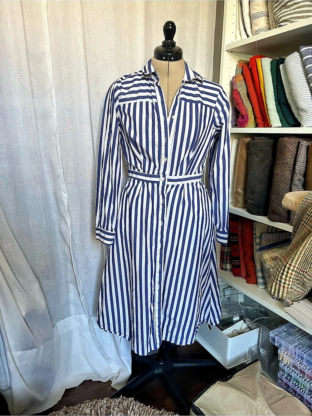 J.Crew Striped Midi Dress in Blue & White | Tagged Size 8 | Runs Small—Fits Clos